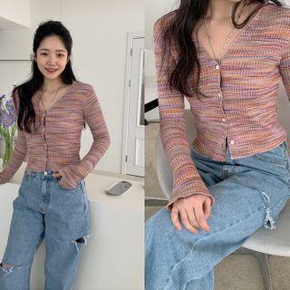 V-neck Crop Marled Cardigan