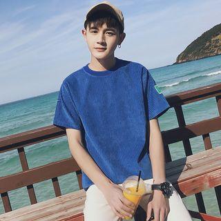 Short-sleeve Embroidery Corduroy T-shirt