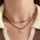 Faux Crystal Pendant Layered Necklace Coffee - One Size