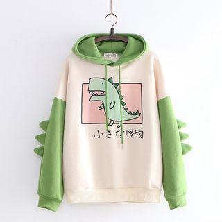 Long-sleeve Hooded Color-block Top As Shown In Figure - One Size