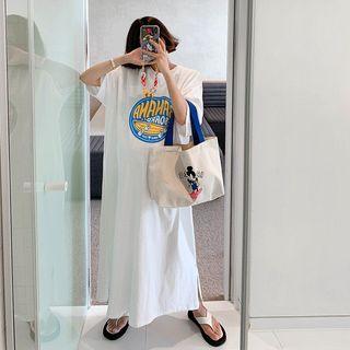 Printed Slit-side T-shirt Dress