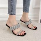 Rhinestone Shirred Stiletto Heel Slide Sandals