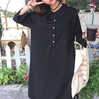 Plain 3/4 Sleeve Polo Shirt Dress