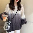 Cable-knit Oversize Sweater Gradient - White & Gray - One Size