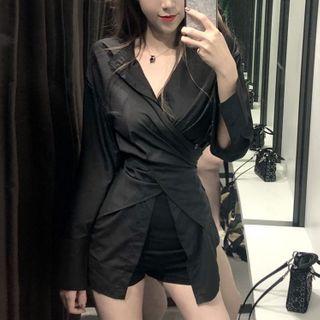 V-neck Shirt + High-waist Shorts Set