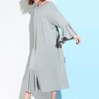 Plain Bell-sleeve Asymmetric Dress