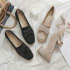Square-toe Block Heel Bow-accent Loafers