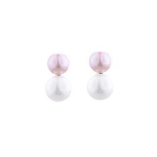 Sterling Silver Simple Fashion Geometric Round Freshwater Pearl Stud Earrings Silver - One Size