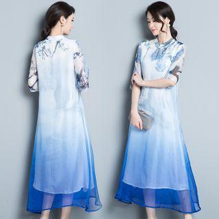Traditional Chinese Elbow-sleeve A-line Midi Dress