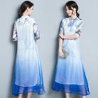 Traditional Chinese Elbow-sleeve A-line Midi Dress