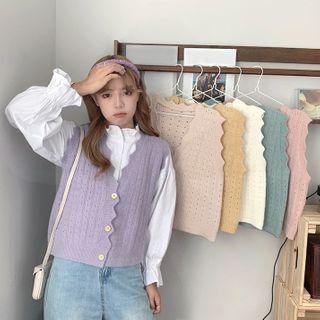 Single-breasted Mohair Pointelle Knit Vest
