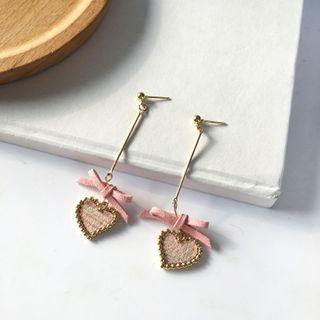 Bow Heart Alloy Dangle Earring Heart - 1 Pr - Silver - One Size
