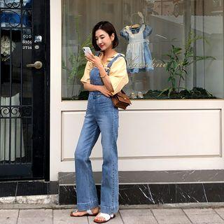 Washed Denim Jumper Pants Blue - One Size