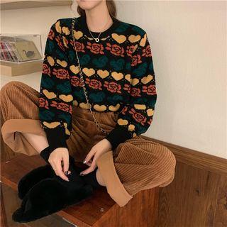 Rose Jacquard Sweater As Shown In Figure - One Size
