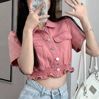 Lettuce Edge Denim Cropped Blouse