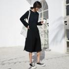 Long-sleeve Plain A-line Midi Dress