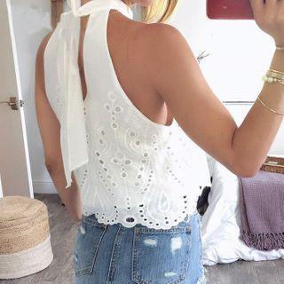 Halter-neck Bow-back Perforated Top