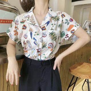 Printed Notch Lapel Short-sleeve Shirt