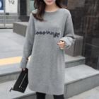 Lettering-embroidered Wool Blend Sweater Dress