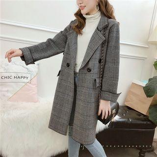 Plaid Double-breasted Knit Coat