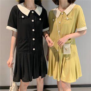Short Sleeve Pleated Shirtdress