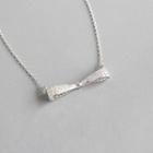 925 Sterling Silver Rhinestone Bow Pendant Necklace White - One Size