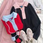 Long-sleeve Collar Color-block Knit Sweater