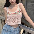 Sleeveless Flower Embroidered Top Pink - One Size