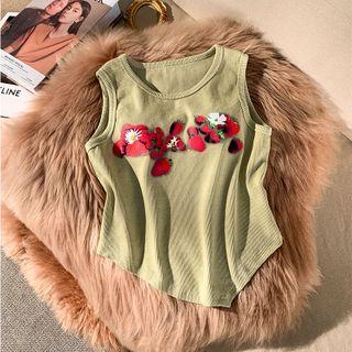 Strawberry Print Tank Top Green - One Size