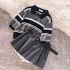 Short-sleeve Striped Polo-shirt / Mock Two-piece Mini Skirt