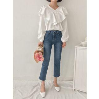 V-neck Ruffled Capelet Top