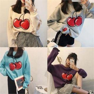 Brushed Fleece Lined Cherry Print Sweatshirt