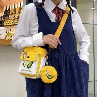 Avocado Embroidered Crossbody Bag With Pouch
