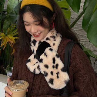 Cow Print Fleece Scarf Cow - Black & Milky White - One Size