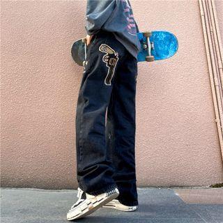 Gun Embroidered Loose Fit Jeans