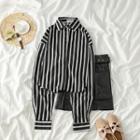 Set: Striped Long-sleeve Shirt + Faux-leather Skirt