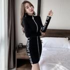 Long-sleeve Lettering Zip-up Mini Dress