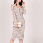 Square-neck Long-sleeve Lace Sheath Dress