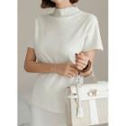 Mock-neck Dolman-sleeve Ribbed Top