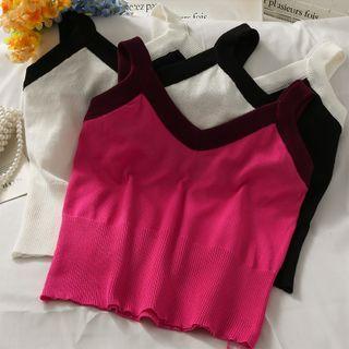 Contrasted Cropped Knit Camisole Top