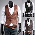 Faux Leather Button Up Vest