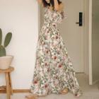 Sleeveless Floral Print Open-back Maxi A-line Dress