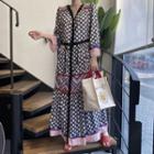 Patterned Long-sleeve Maxi A-line Dress As Shown In Figure - One Size