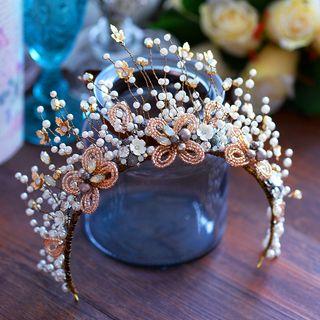 Faux Pearl Bridal Tiara / Drop Clip-on Earring