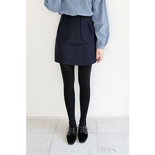 Welt-pocket Wool Blend A-line Miniskirt
