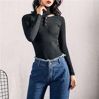 Cutout Turtleneck Long-sleeve Knit Top