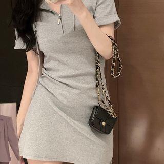 Short-sleeve Hood Zip T-shirt Dress