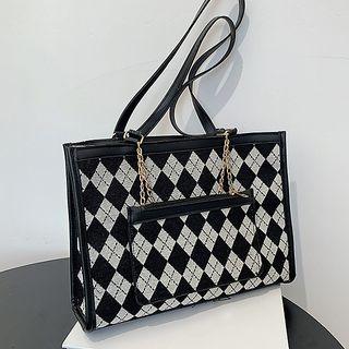 Argyle Faux Leather Tote Bag