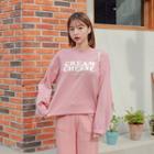 Letter-printed Banded-hem Boxy Pullover