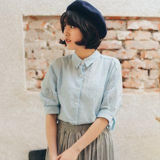 Elbow-sleeve Linen Shirt